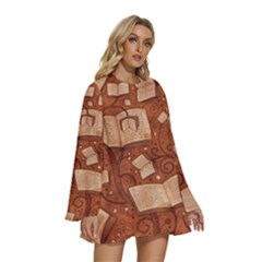 Round Neck Long Sleeve Bohemian Style Chiffon Mini Dress 