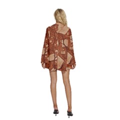 Round Neck Long Sleeve Bohemian Style Chiffon Mini Dress 