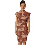 Retro Education Texture, Creative Education Background Vintage Frill Sleeve V-Neck Bodycon Dress