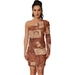 Retro Education Texture, Creative Education Background Long Sleeve One Shoulder Mini Dress