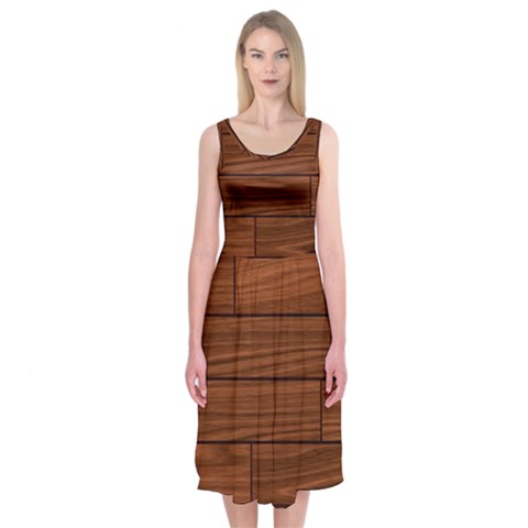 Seamless Wooden Planks Brown Wooden Background Midi Sleeveless Dress from ArtsNow.com