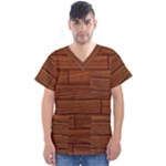 Seamless Wooden Planks Brown Wooden Background Men s V-Neck Scrub Top