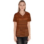 Seamless Wooden Planks Brown Wooden Background Women s V-Neck Scrub Top