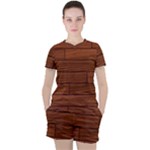 Seamless Wooden Planks Brown Wooden Background Women s T-Shirt and Shorts Set