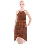 Seamless Wooden Planks Brown Wooden Background High-Low Halter Chiffon Dress 