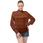 Seamless Wooden Planks Brown Wooden Background High Neck Long Sleeve Chiffon Top