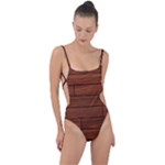 Seamless Wooden Planks Brown Wooden Background Tie Strap One Piece Swimsuit