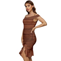 Off Shoulder Ruffle Split Hem Bodycon Dress 