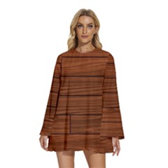 Round Neck Long Sleeve Bohemian Style Chiffon Mini Dress 