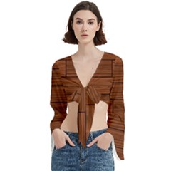 Seamless Wooden Planks Brown Wooden Background Trumpet Sleeve Cropped Top from ArtsNow.com