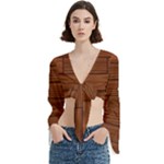 Seamless Wooden Planks Brown Wooden Background Trumpet Sleeve Cropped Top