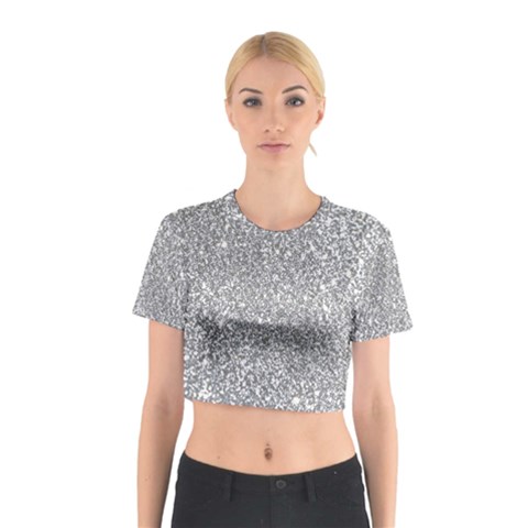 Silver Glitter Texture, Light Creative Background Cotton Crop Top from ArtsNow.com