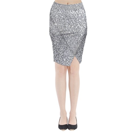 Silver Glitter Texture, Light Creative Background Midi Wrap Pencil Skirt from ArtsNow.com