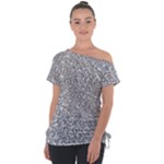 Silver Glitter Texture, Light Creative Background Off Shoulder Tie-Up T-Shirt