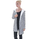 Silver Glitter Texture, Light Creative Background Longline Hooded Cardigan