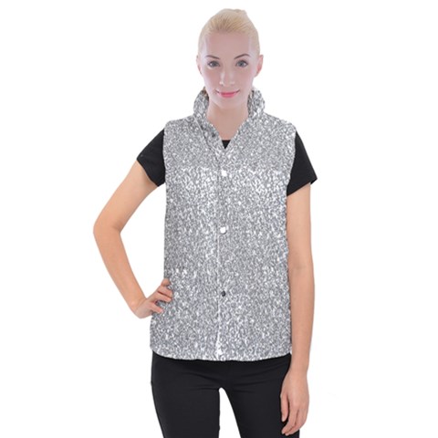 Silver Glitter Texture, Light Creative Background Women s Button Up Vest from ArtsNow.com