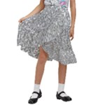 Silver Glitter Texture, Light Creative Background Kids  Ruffle Flared Wrap Midi Skirt