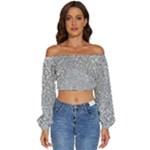 Silver Glitter Texture, Light Creative Background Long Sleeve Crinkled Weave Crop Top