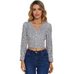 Silver Glitter Texture, Light Creative Background Long Sleeve V-Neck Top