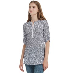 Women s Zip Front V-Neck 3/4 Sleeve Casual Top Pocket Shirt 