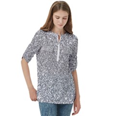 Women s Zip Front V-Neck 3/4 Sleeve Casual Top Pocket Shirt 