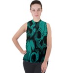 Skulls Mock Neck Chiffon Sleeveless Top