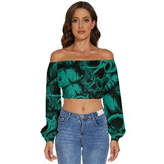 Long Sleeve Crinkled Weave Crop Top 