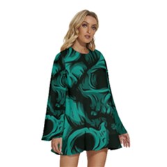 Round Neck Long Sleeve Bohemian Style Chiffon Mini Dress 