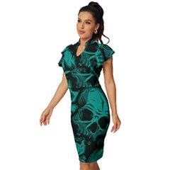 Vintage Frill Sleeve V-Neck Bodycon Dress 