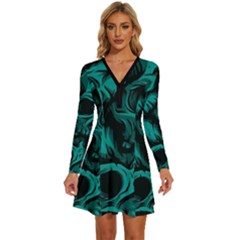 Long Sleeve Deep V Mini Dress  