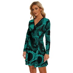 Long Sleeve Deep V Mini Dress  