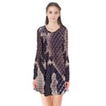 Snake Skin, Reptile Skin, Snake Skin Textures, Brown Snake Long Sleeve V-neck Flare Dress