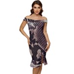 Snake Skin, Reptile Skin, Snake Skin Textures, Brown Snake Off Shoulder Ruffle Split Hem Bodycon Dress