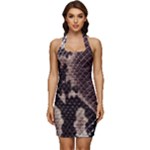 Snake Skin, Reptile Skin, Snake Skin Textures, Brown Snake Sleeveless Wide Square Neckline Ruched Bodycon Dress