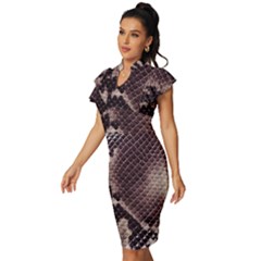 Vintage Frill Sleeve V-Neck Bodycon Dress 