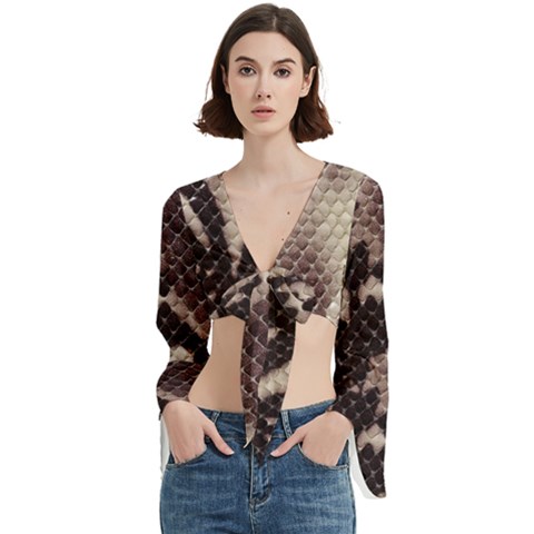 Snake Skin, Reptile Skin, Snake Skin Textures, Brown Snake Trumpet Sleeve Cropped Top from ArtsNow.com