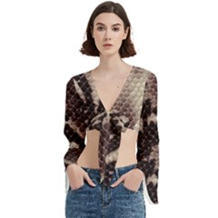 Snake Skin, Reptile Skin, Snake Skin Textures, Brown Snake Trumpet Sleeve Cropped Top from ArtsNow.com