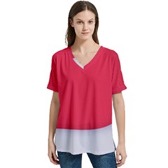 V-Neck Split Shoulder Casual T-Shirt 