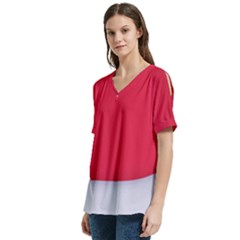 V-Neck Split Shoulder Casual T-Shirt 