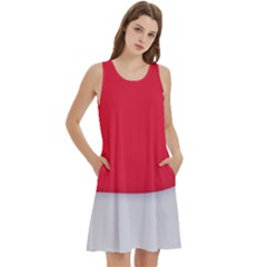 Round Neck Sleeve Casual Dress With Pockets 