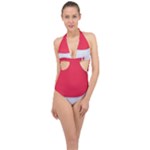 White Red Ripples Halter Front Plunge Swimsuit