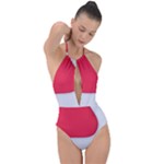 White Red Ripples Plunge Cut Halter Swimsuit