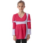 White Red Ripples Kids  V Neck Casual Top