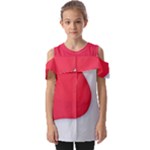 White Red Ripples Fold Over Open Sleeve Top