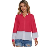 White Red Ripples Women s Long Sleeve Button Up Shirt