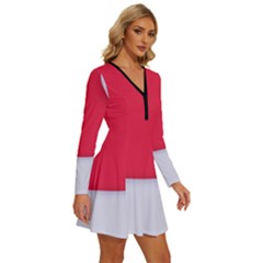 Long Sleeve Deep V Mini Dress  