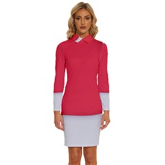 Long Sleeve Shirt Collar Bodycon Dress 