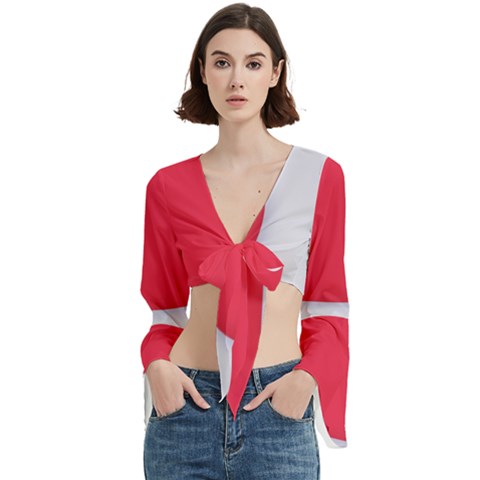 White Red Ripples Trumpet Sleeve Cropped Top from ArtsNow.com