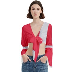 White Red Ripples Trumpet Sleeve Cropped Top from ArtsNow.com