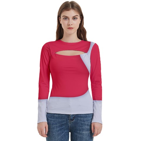 White Red Ripples Women s Cut Out Long Sleeve T